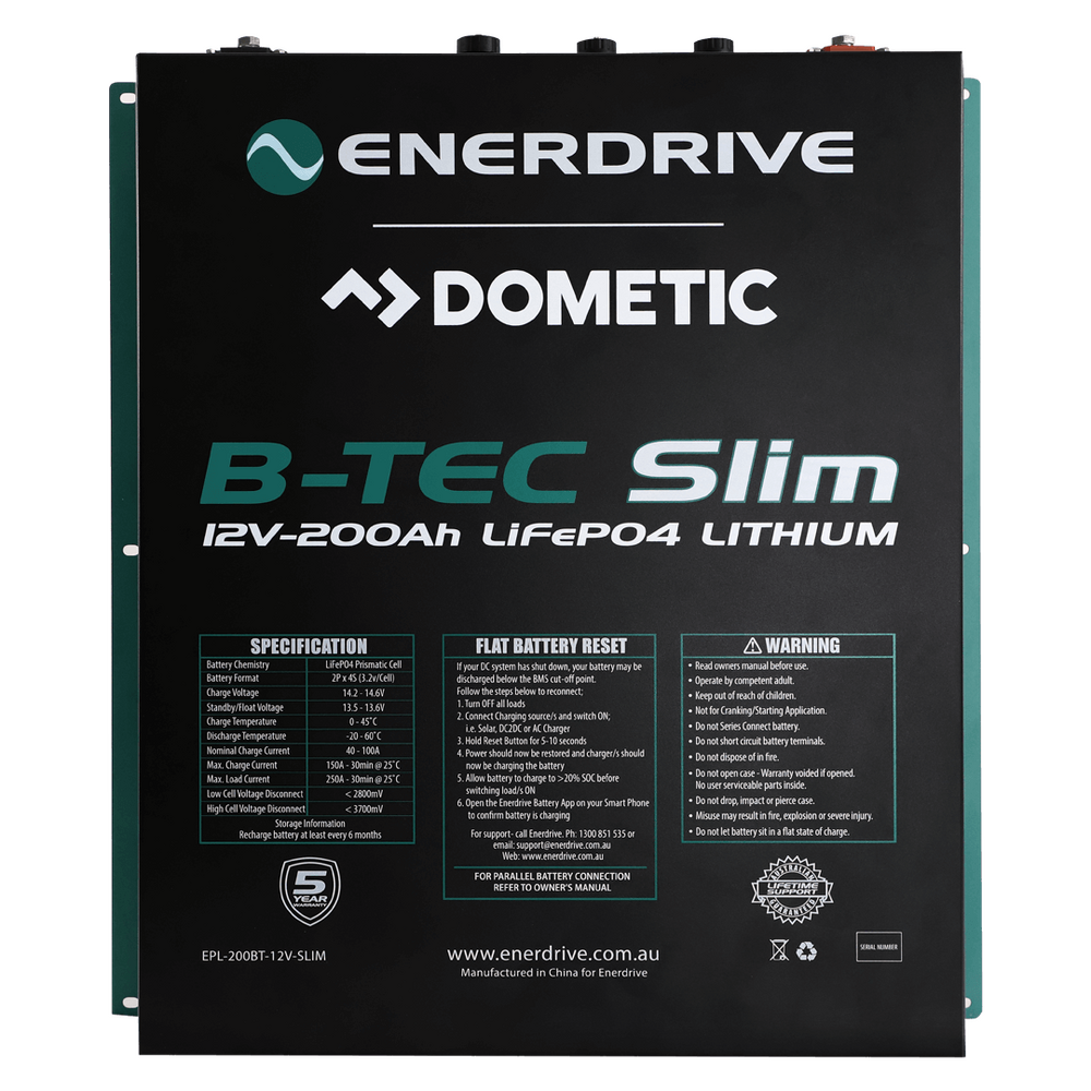 B-TEC 12V 200Ah Slimline Lithium Battery - ezToolbox Aluminium Ute Trays, Aluminium Canopies and Alloy Toolboxes