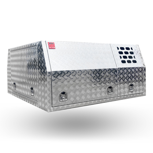 1800mm 3 Door Checker Plate Aluminium Canopy With Dog Box Section - ezToolbox Aluminium Ute Trays, Aluminium Canopies and Alloy Toolboxes